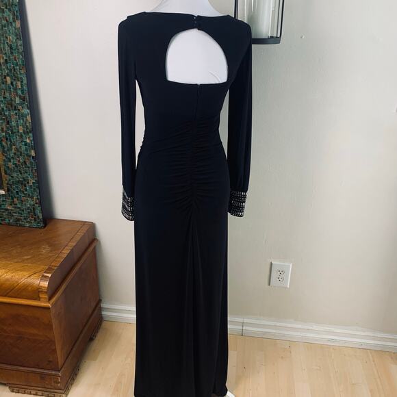 Vintage Cache Siz 2 Long Sleeve Maxi Evening Gown Black Jeweled Cocktail Evening - Picture 6 of 12